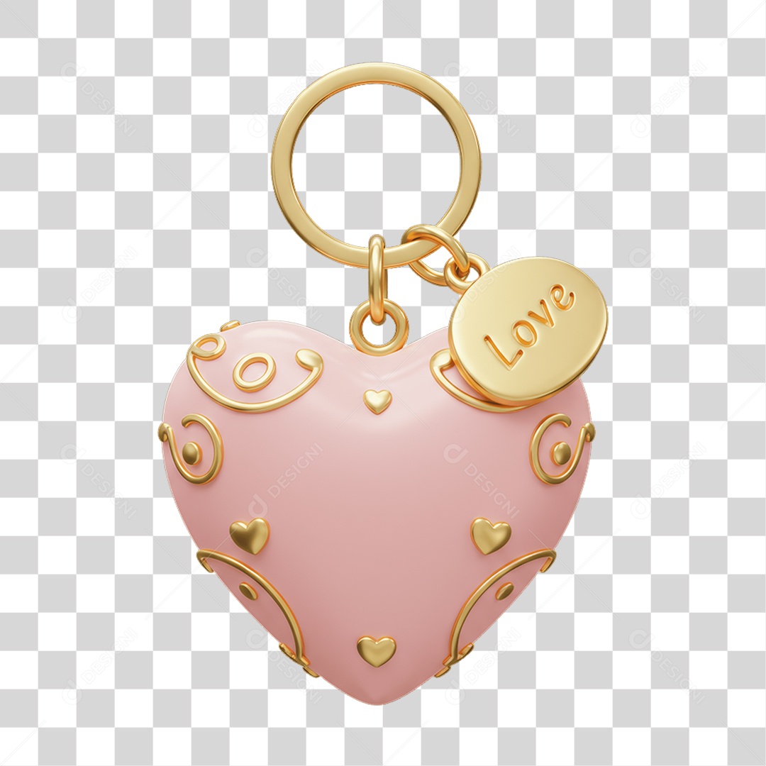 Elemento 3D Chaveiro de Coração PNG Transparente