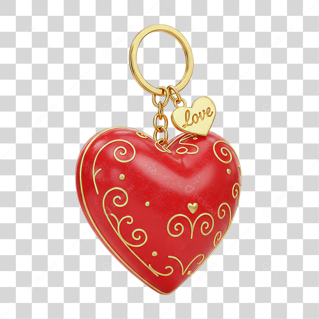 Elemento 3D Chaveiro de Coração PNG Transparente