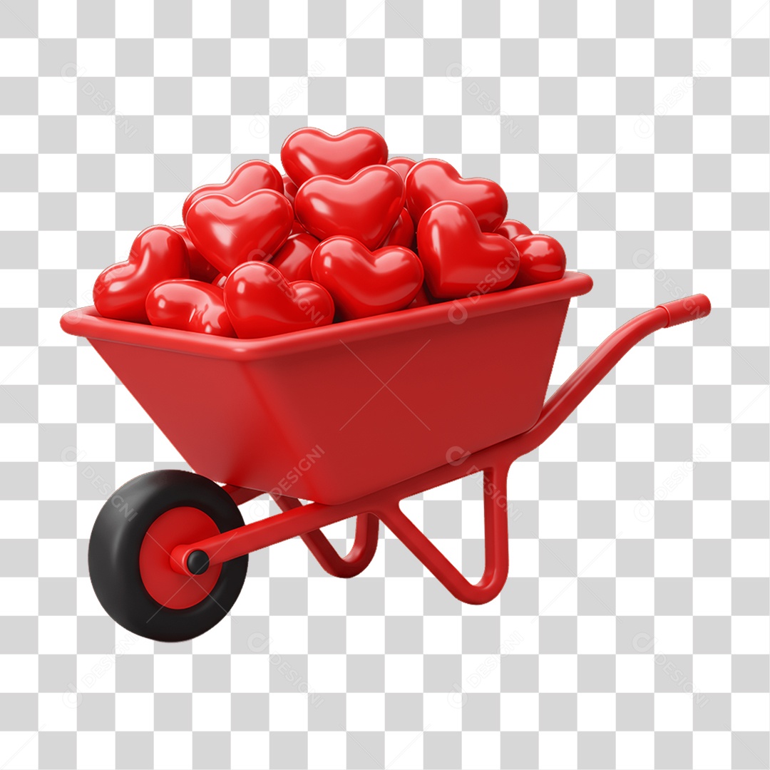Elemento 3D Carrinho com Corações PNG Transparente