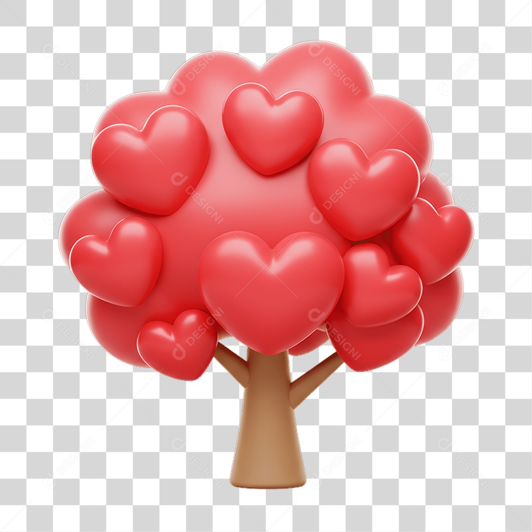 Elemento 3D Árvore de Corações PNG Transparente
