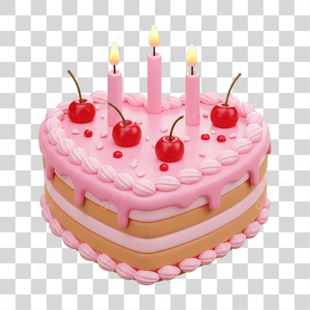 Elemento 3D Bolo Doce de Coração PNG Transparente