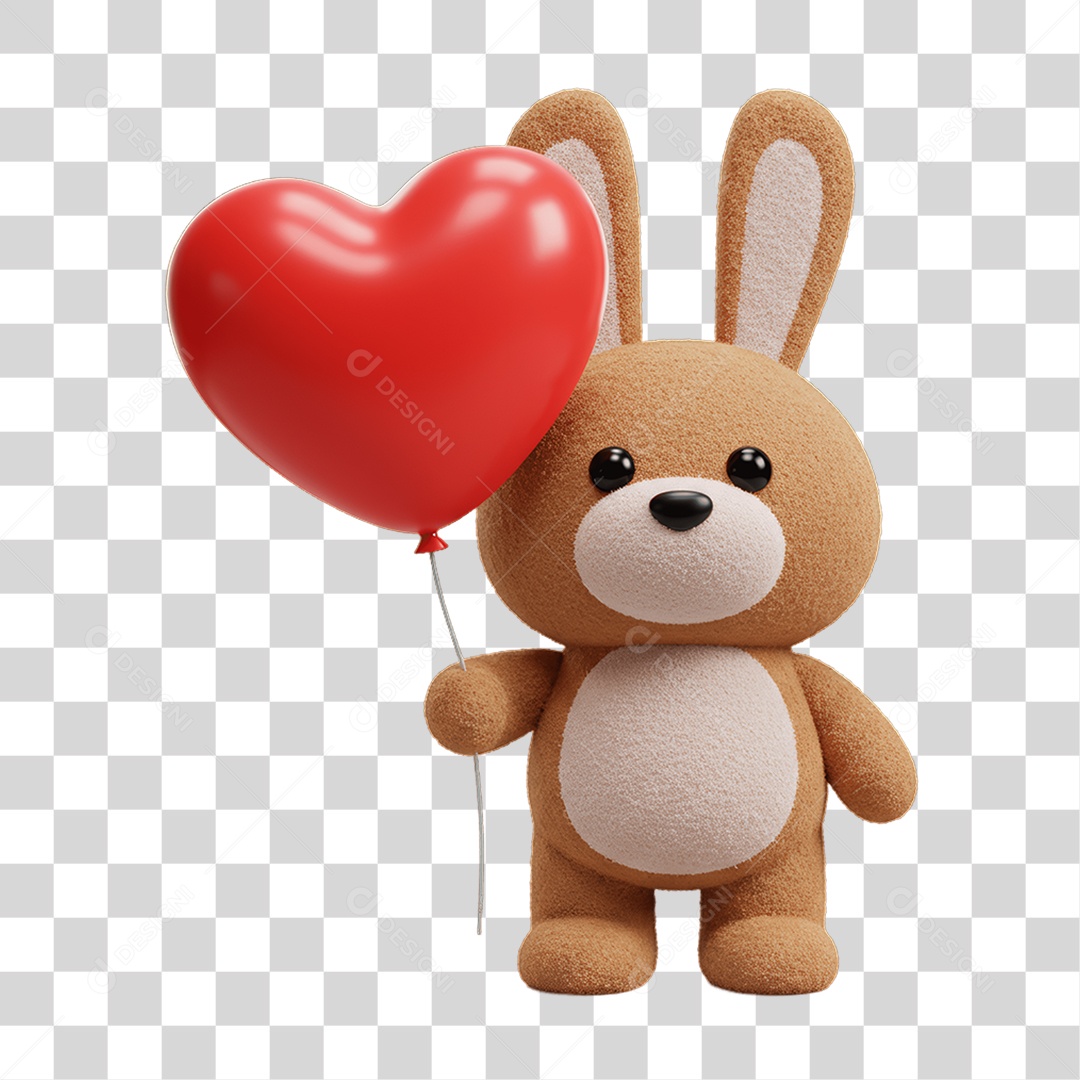 Elemento 3D Ursinho com Balão de Coração PNG Transparente
