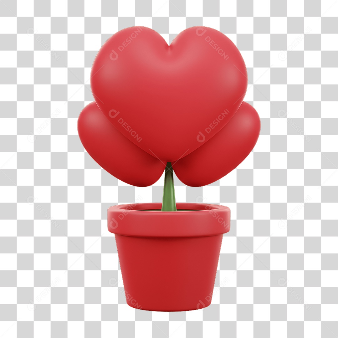 Elemento 3D Flores de Coração PNG Transparente