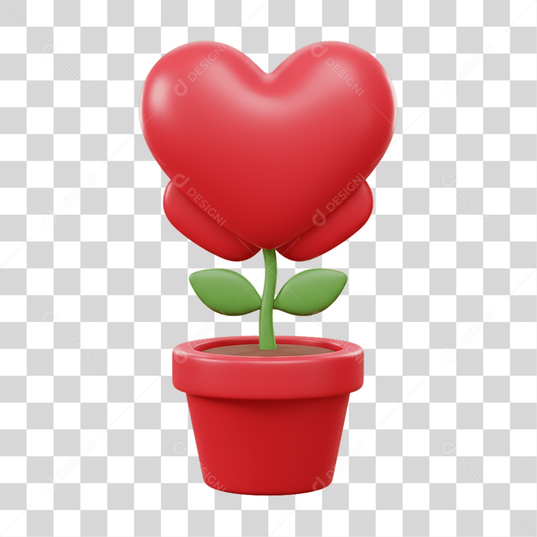 Elemento 3D Flores de Coração PNG Transparente