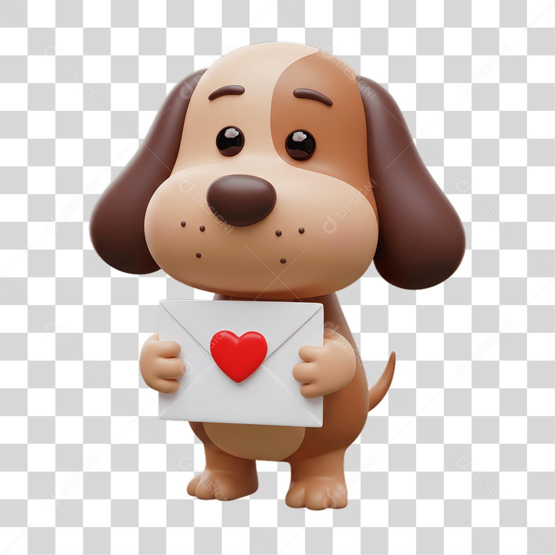 Elemento 3D Cachorro com Carta de Coração PNG Transparente
