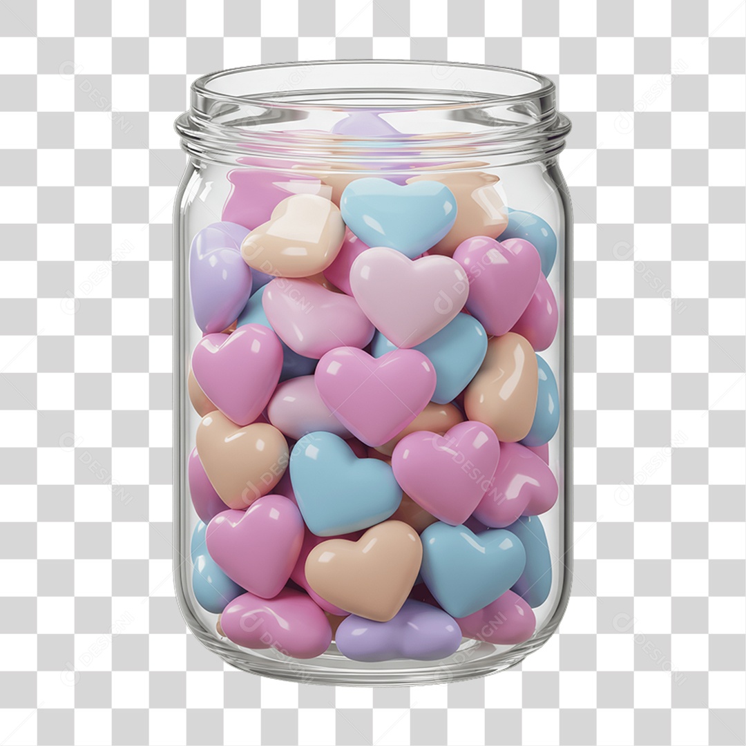 Elemento 3D Pote com Corações PNG Transparente