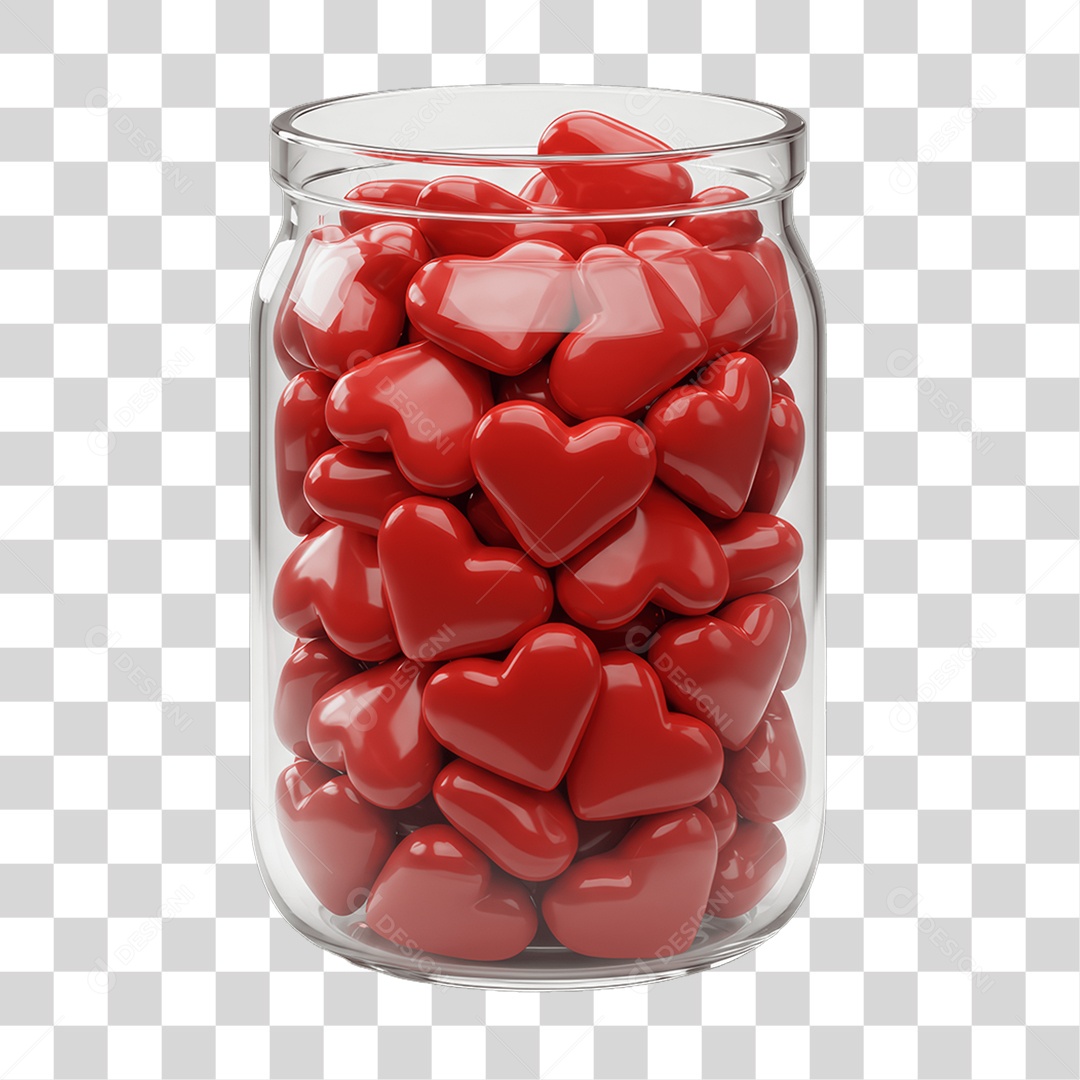 Elemento 3D Pote com Corações PNG Transparente