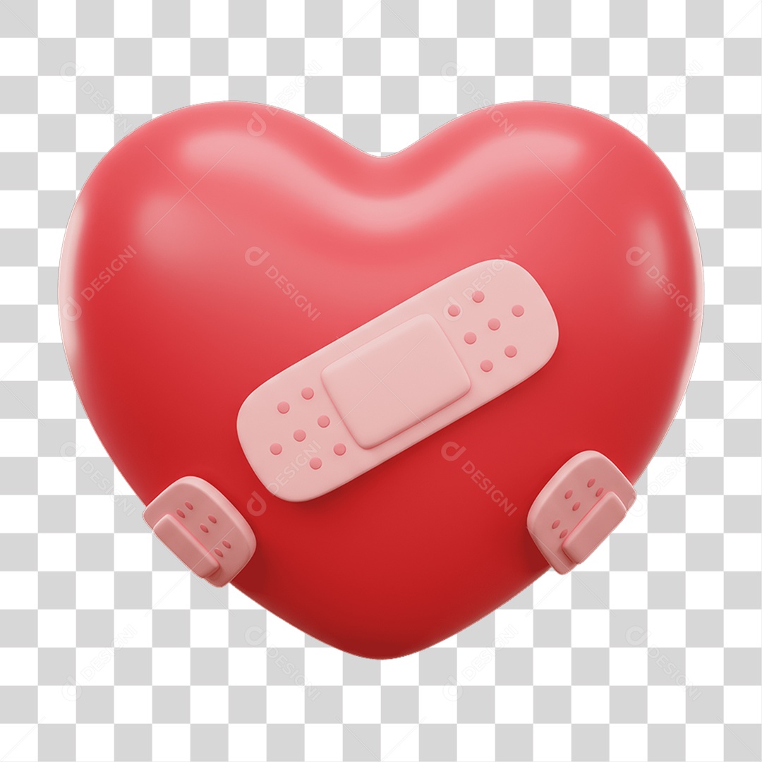 Elemento 3D Coração com Curativo PNG Transparente
