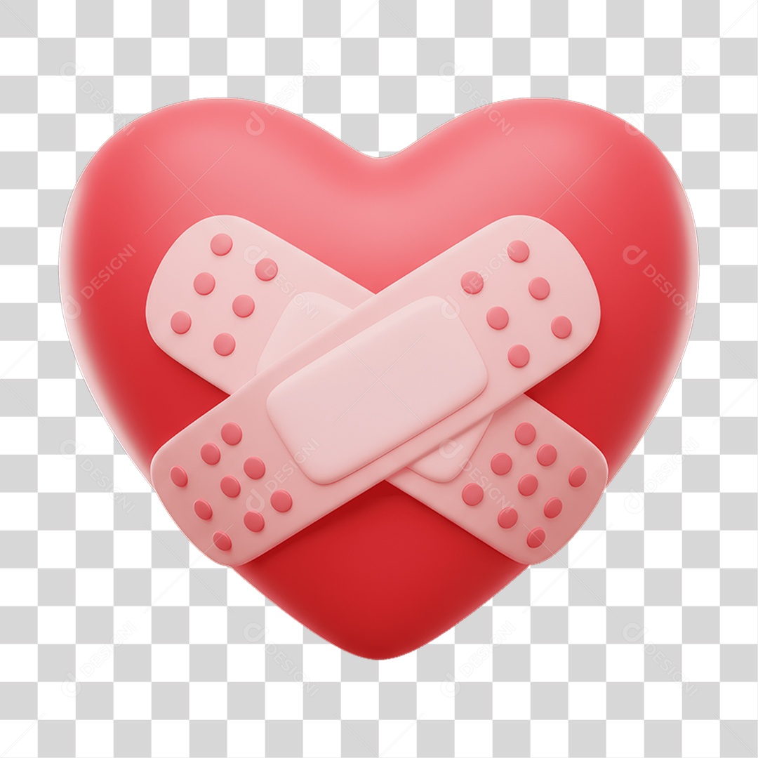 Elemento 3D Coração com Curativo PNG Transparente