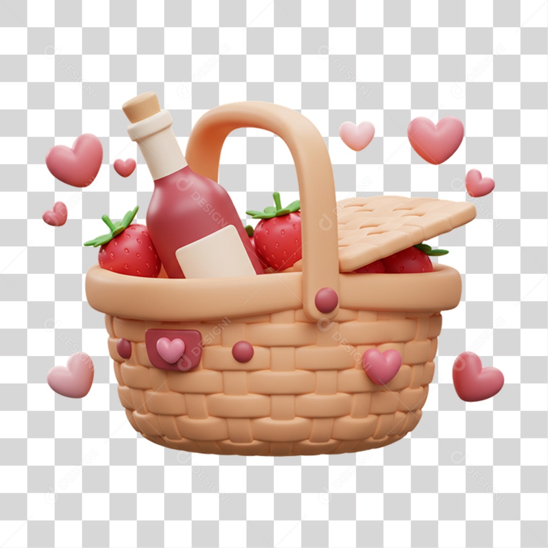 Elemento 3D Cesta de Namorados PNG Transparente