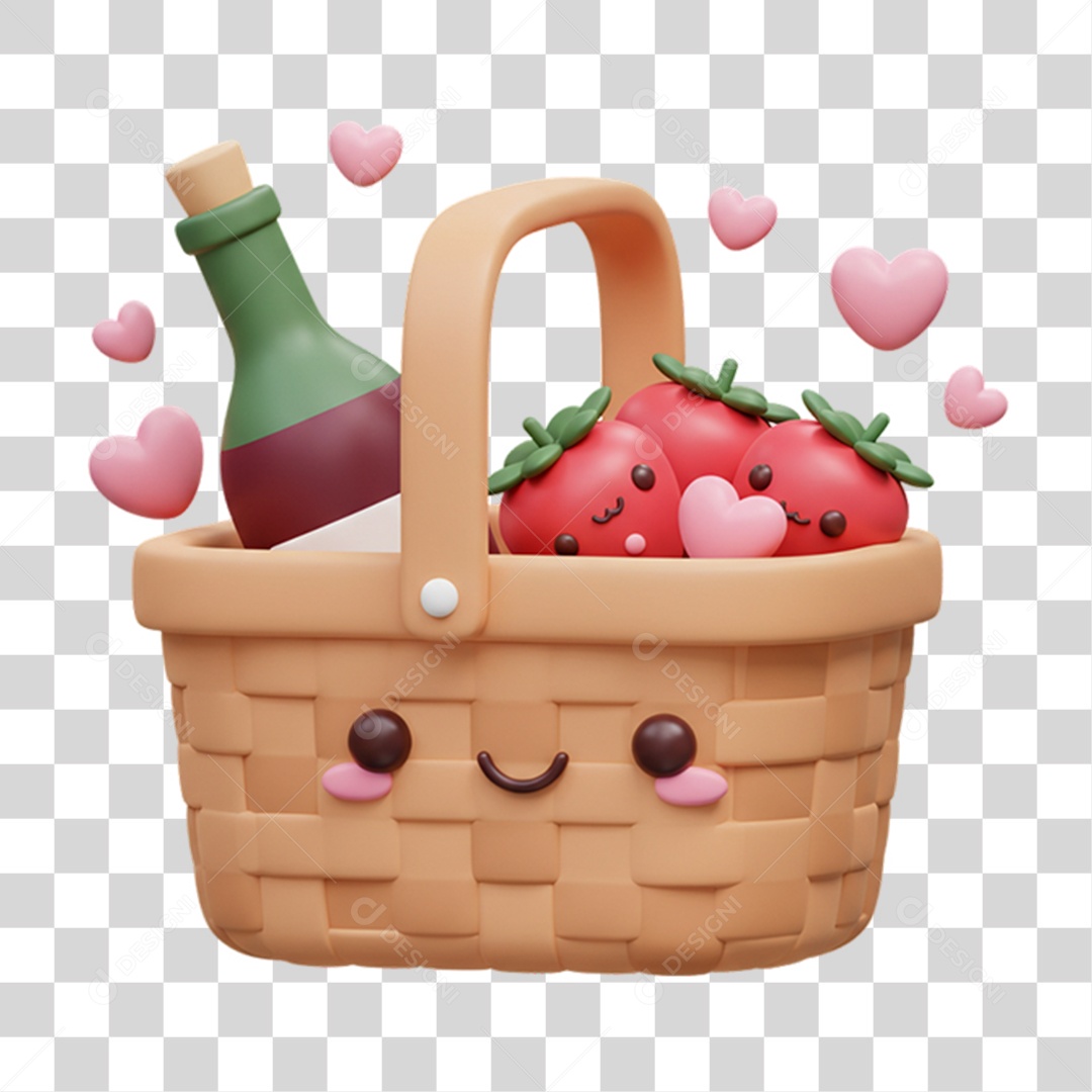 Elemento 3D Cesta de Namorados PNG Transparente