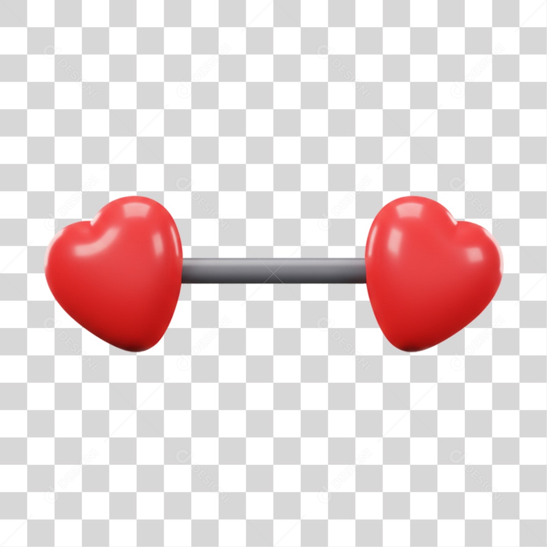 Elemento 3D Peso de Academia com Corações PNG Transparente