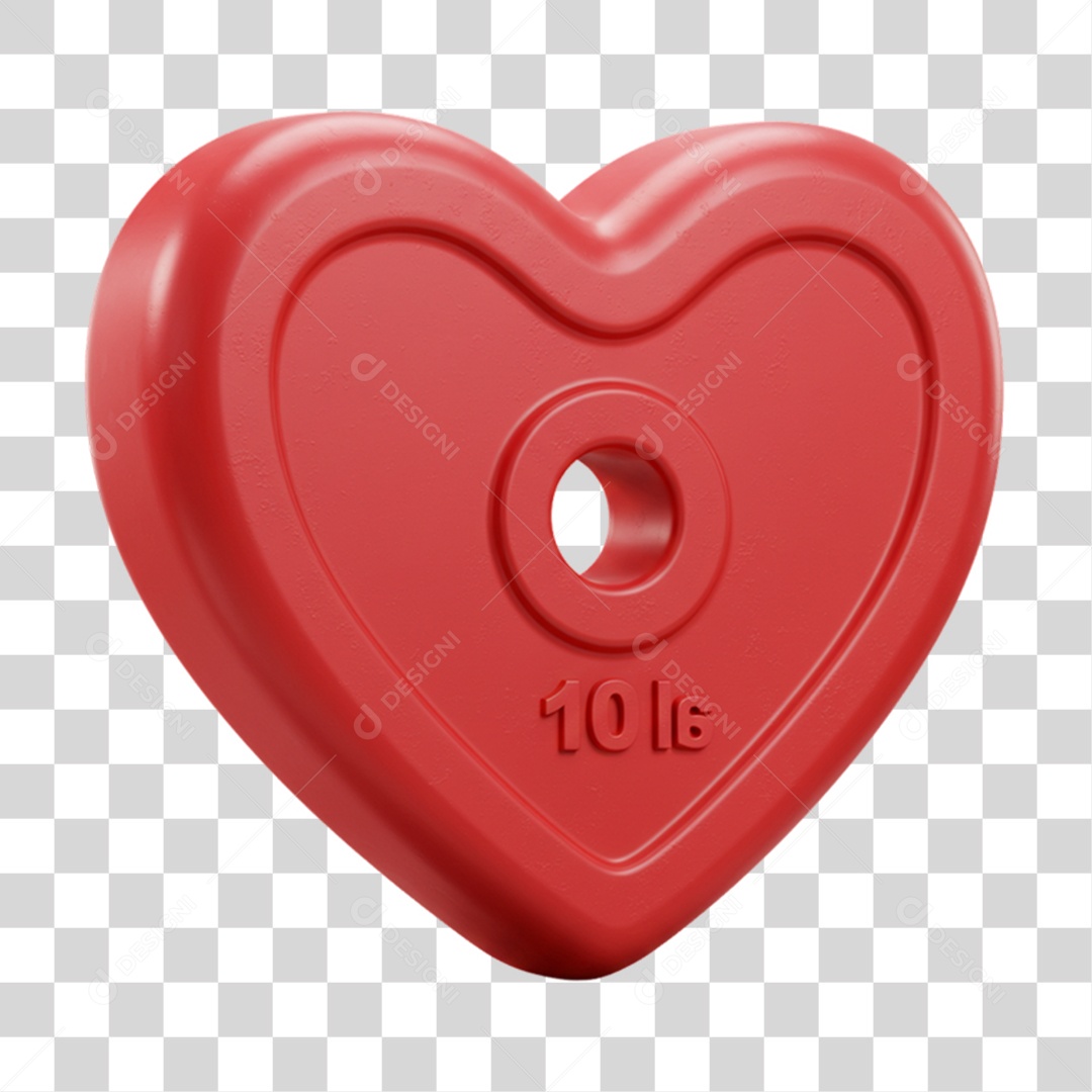 Elemento 3D Peso de Academia com Corações PNG Transparente