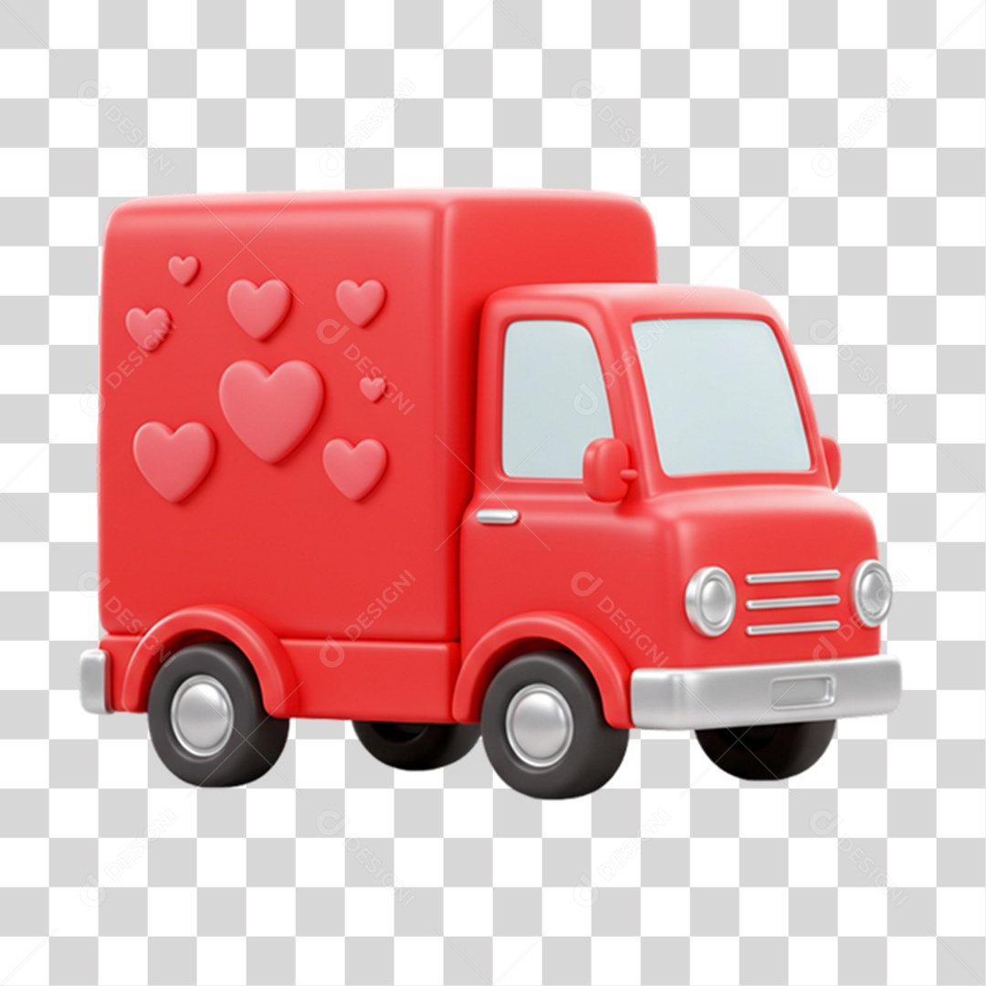 Elemento 3D Caminhão com Corações PNG Transparente