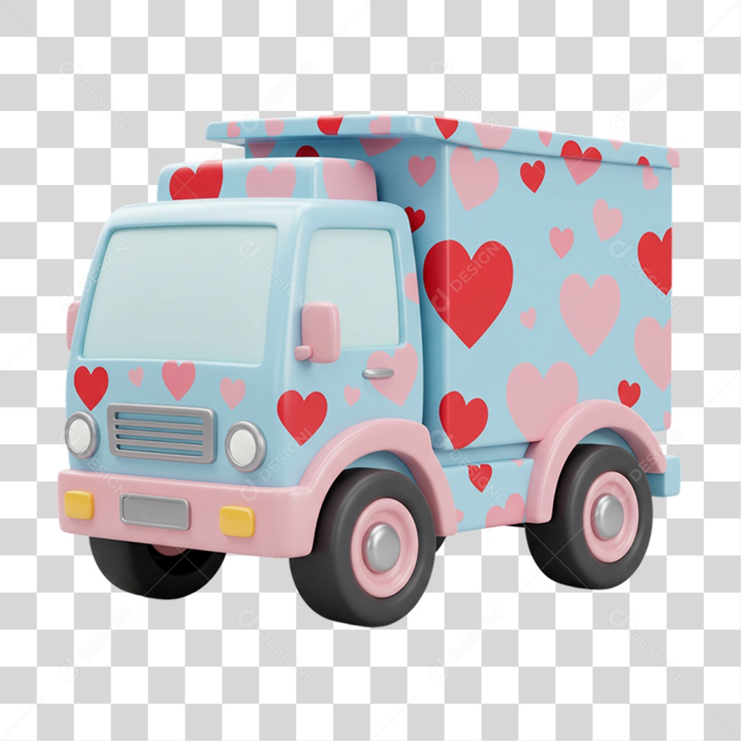 Elemento 3D Caminhão com Corações PNG Transparente