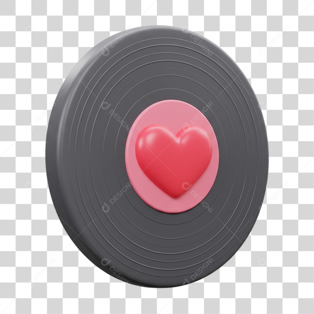 Elemento 3D Disco com Coração PNG Transparente