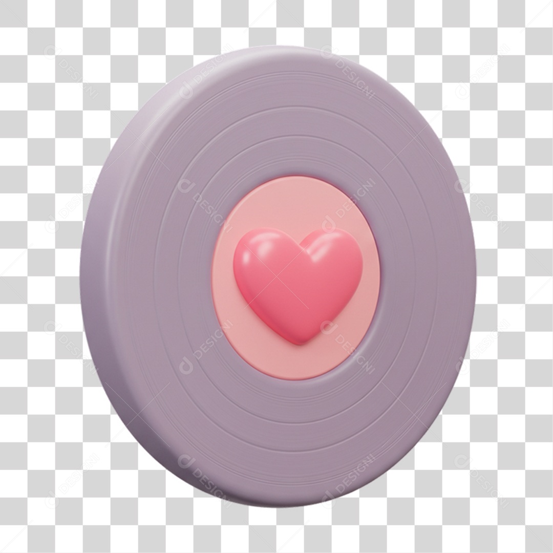 Elemento 3D Disco com Coração PNG Transparente