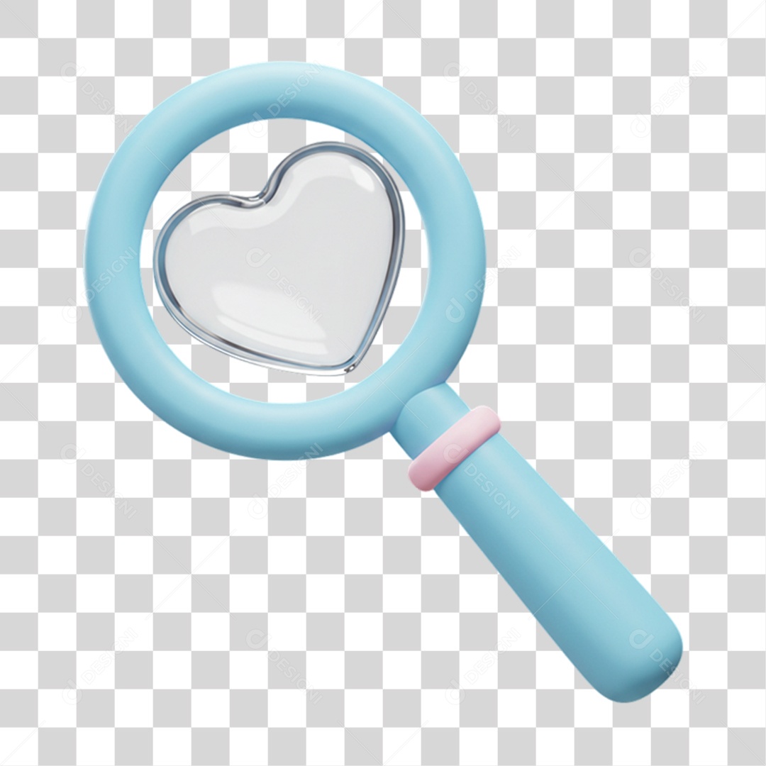 Elemento 3D Lupa de Corações PNG Transparente