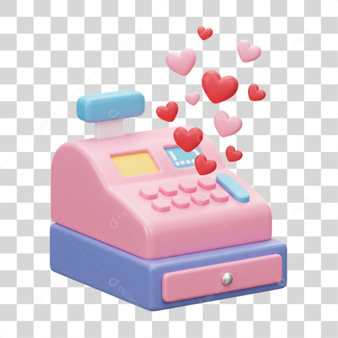 Elemento 3D Caixa de Registro com Corações PNG Transparente