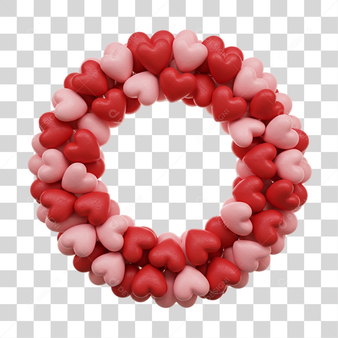 Elemento 3D Circulo de Corações PNG Transparente