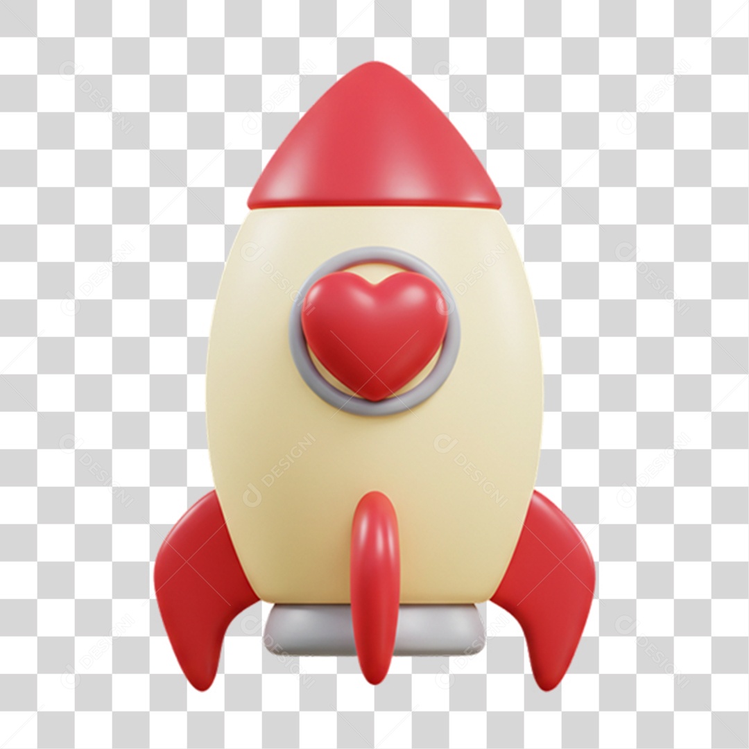 Elemento 3D Foguete Coração PNG Transparente