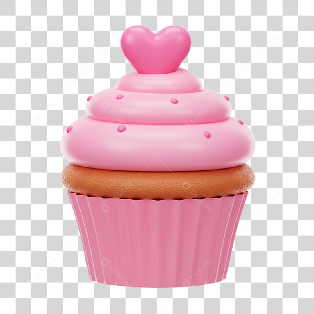 Elemento 3D Cupcake Coração PNG Transparente
