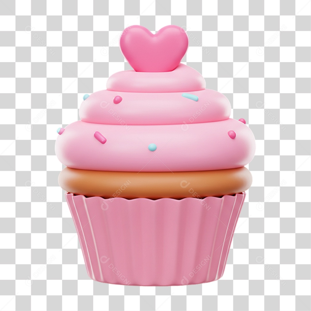 Elemento 3D Cupcake Coração PNG Transparente