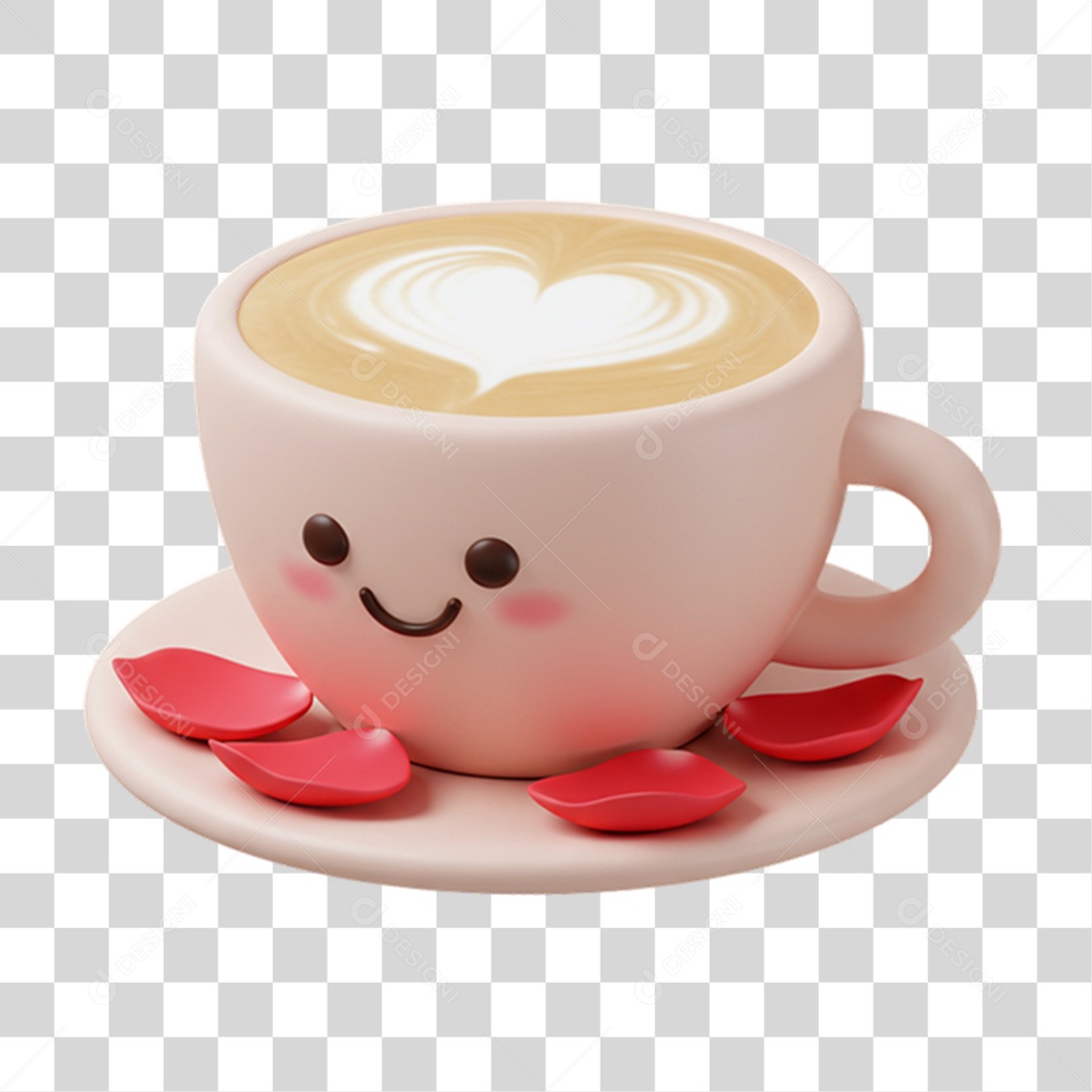 Elemento 3D Xícara de Café com Coração PNG Transparente