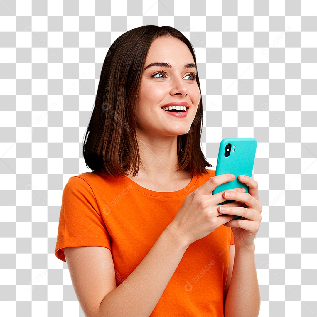 Mulher com Celular PNG Transparente