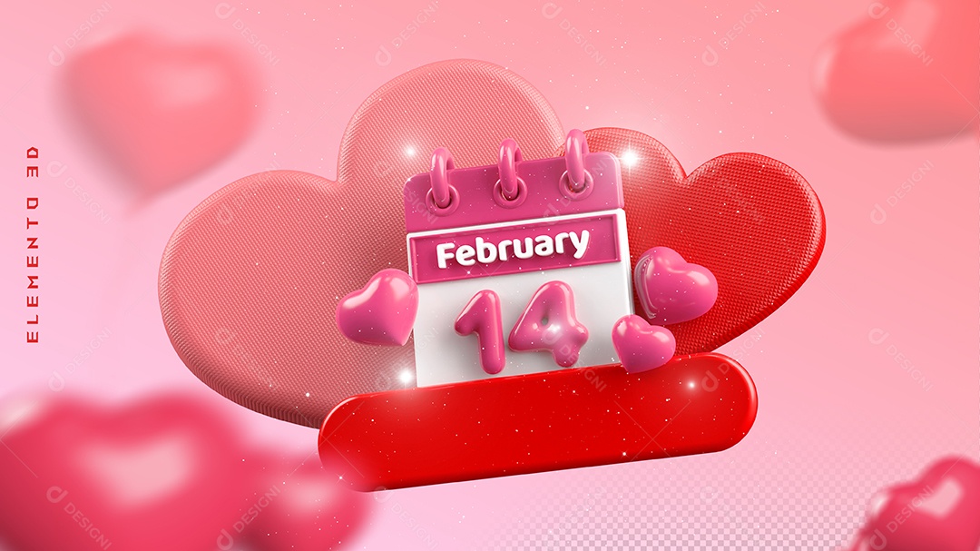 Elemento 3D Calendário do Dia dos Namorados 12 de Junho Para Composição PSD