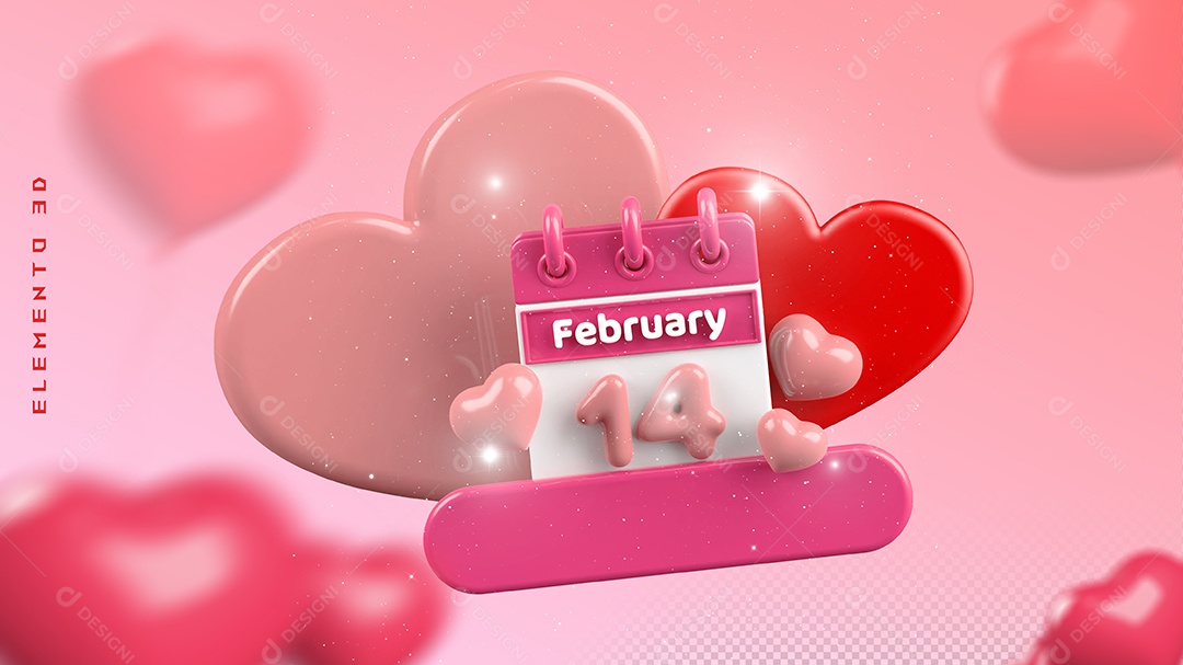 Elemento 3D Calendário Dia dos Namorados 12 de Junho Para Composição PSD