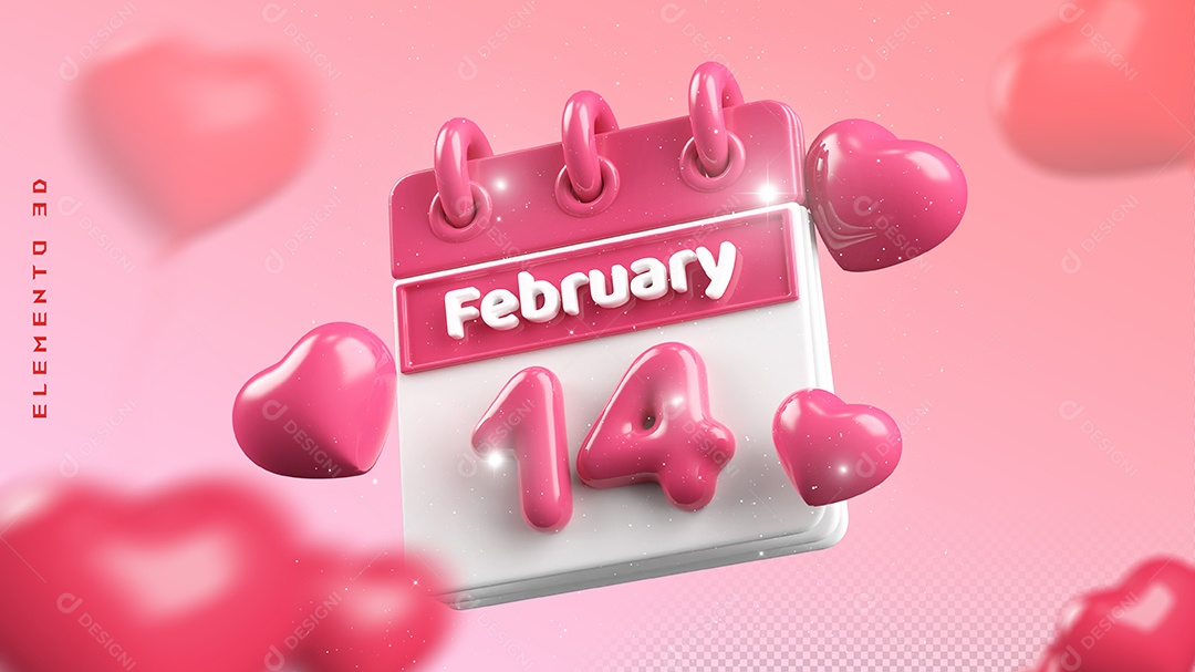 Elemento 3D Calendário do Dia dos Namorados 12 de Junho Para Composição PSD