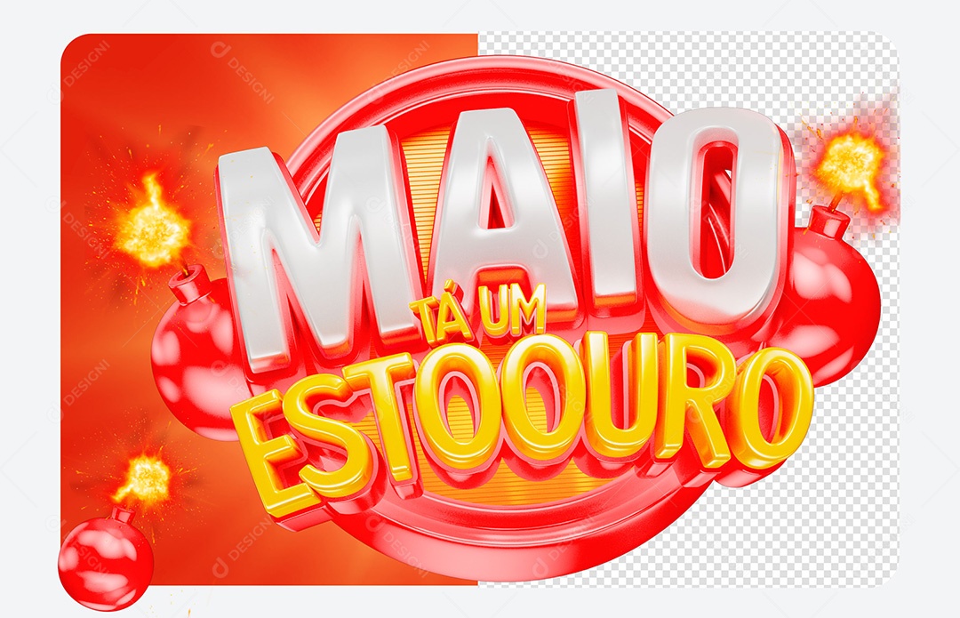 Selo 3D Maio Tá um Estouro Vermelho Para Composição PSD