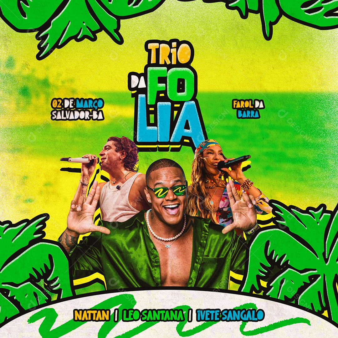 Flyer Carnaval Trio da Folia Social Media PSD Editável