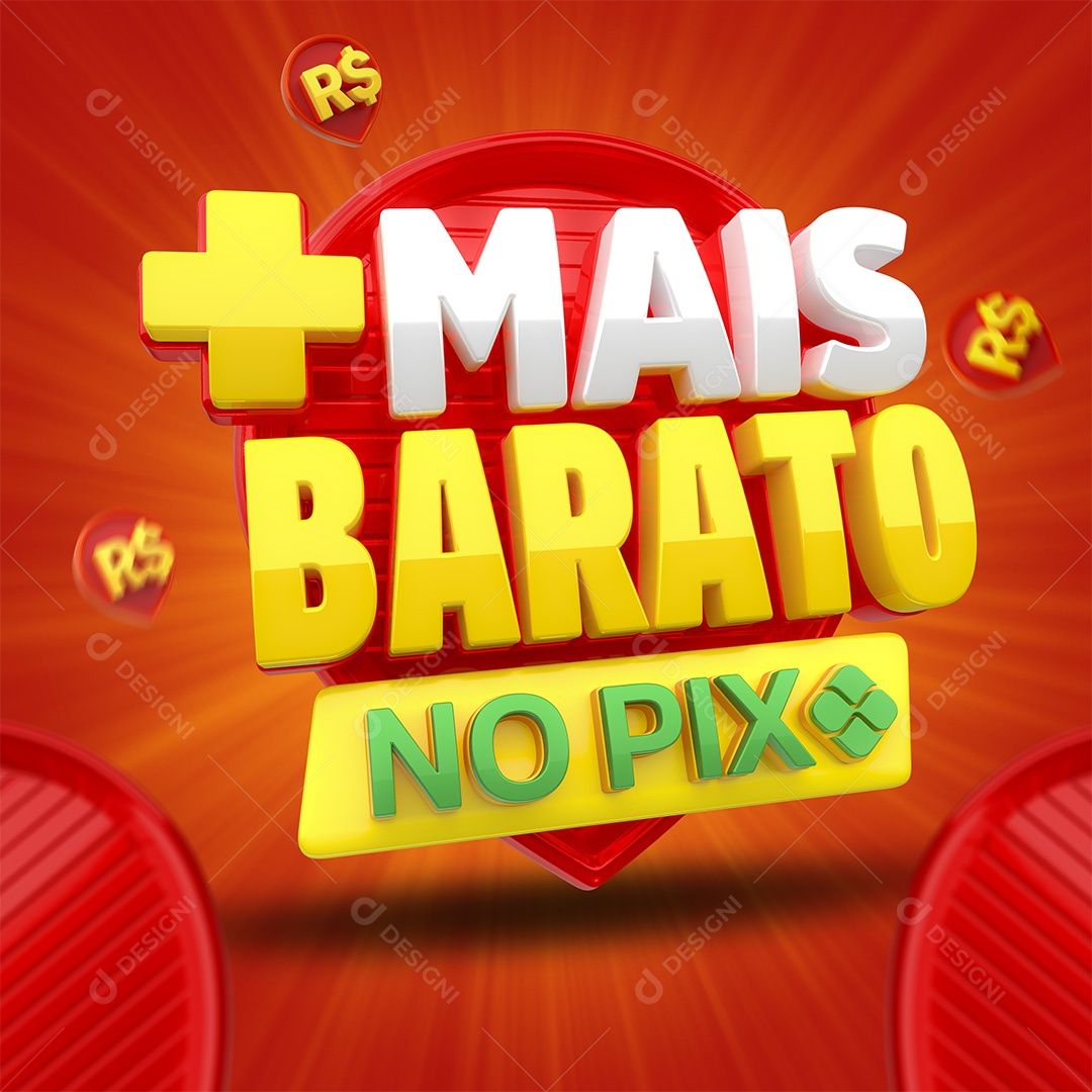 Selo 3D Mais Barato No Pix Para Composição PSD Editável