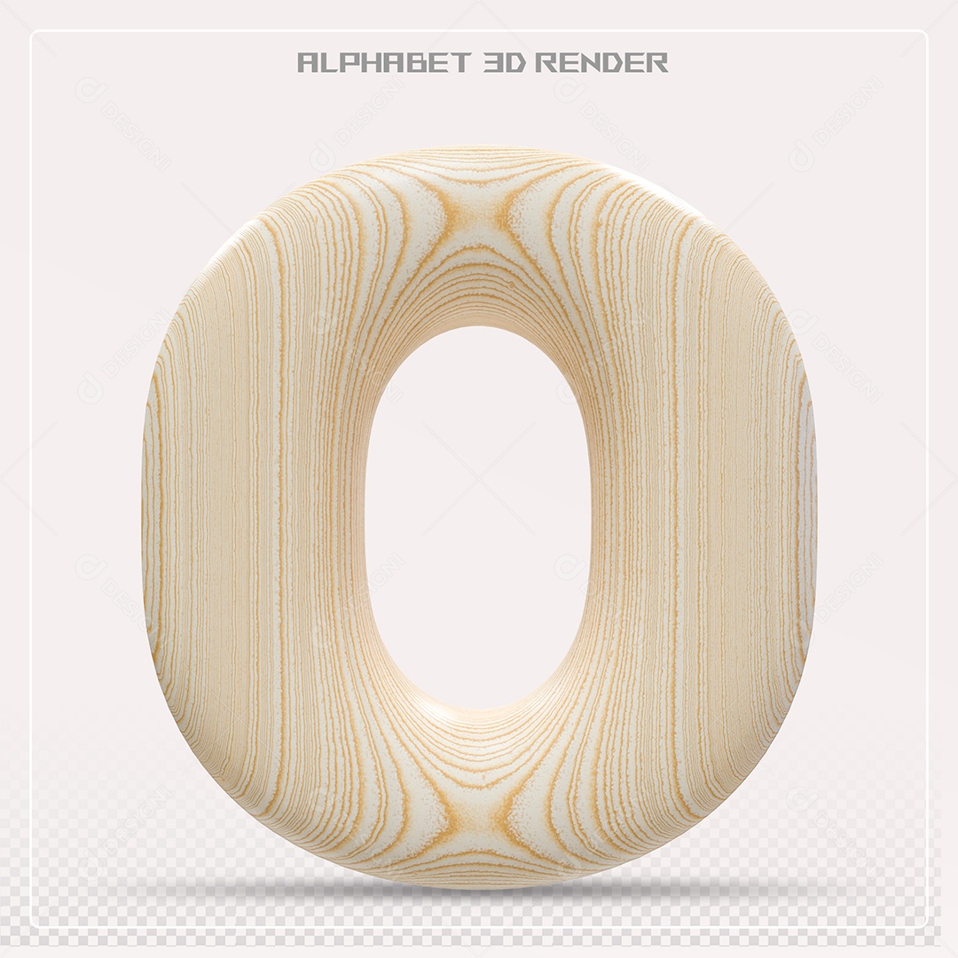 Elemento 3D Letra O Madeira para Composição PSD