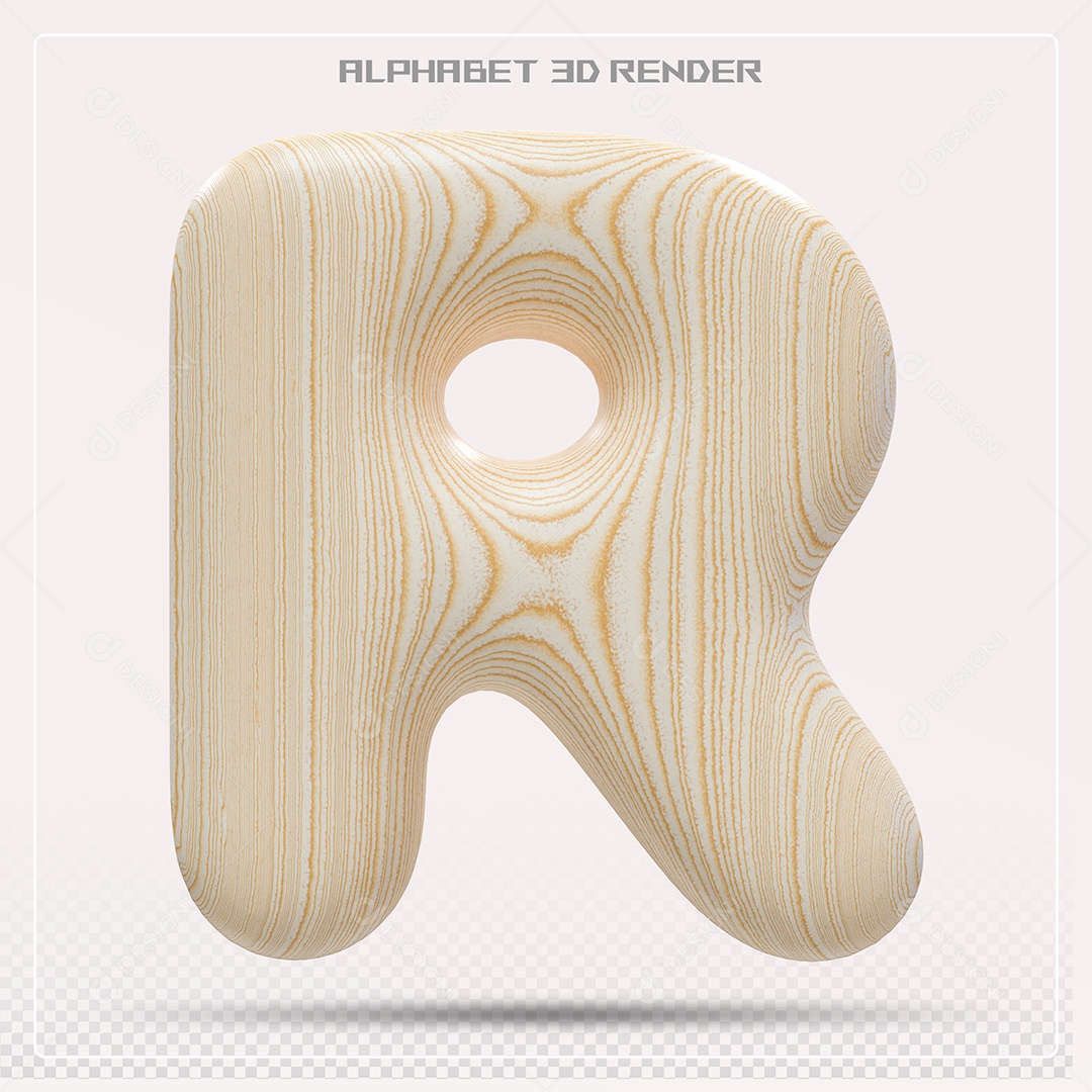 Elemento 3D Letra R Madeira para Composição PSD