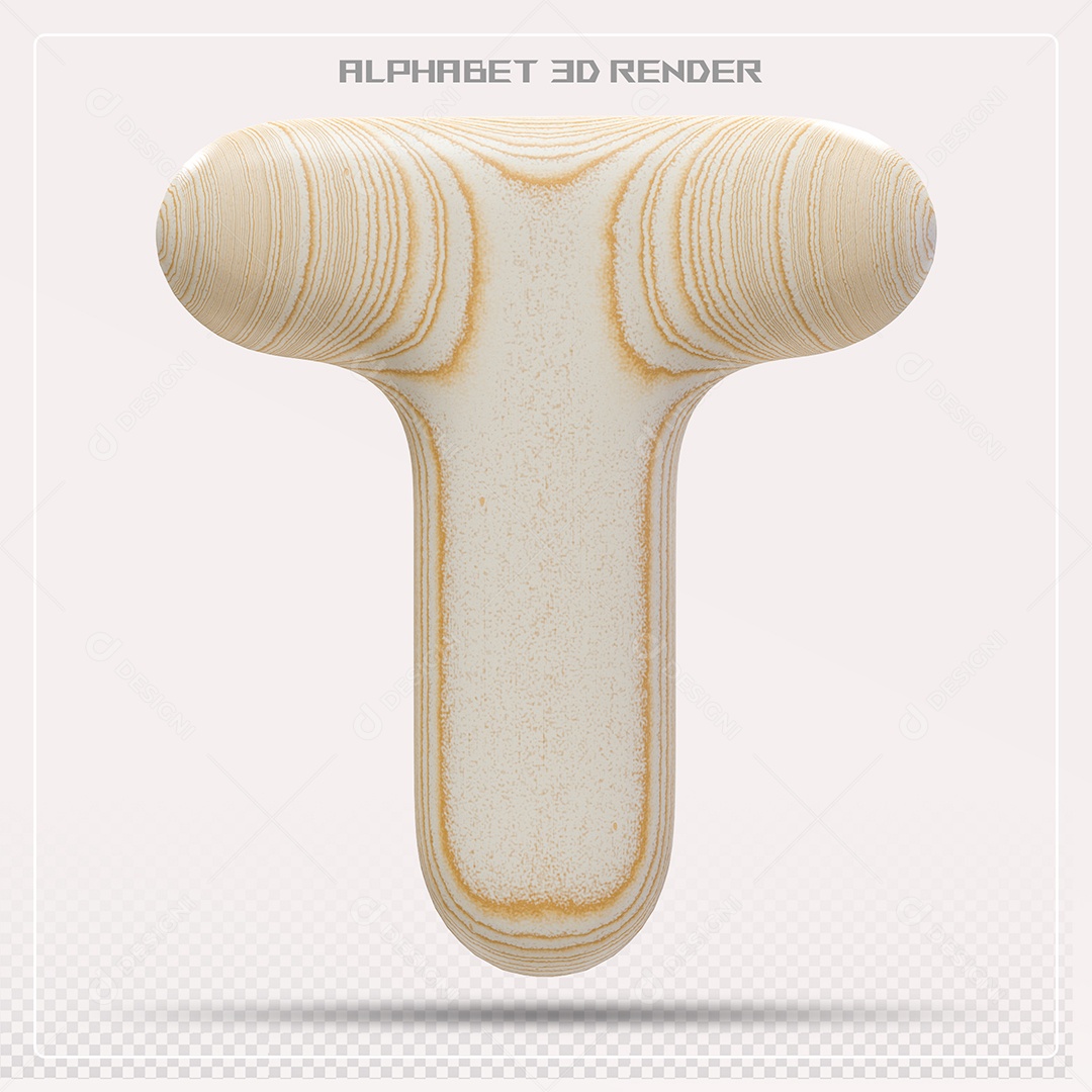 Elemento 3D Letra T Madeira para Composição PSD