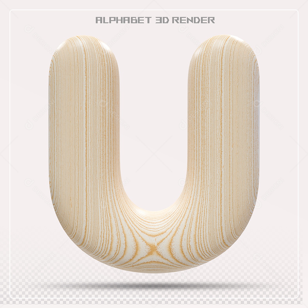 Elemento 3D Letra U Madeira para Composição PSD