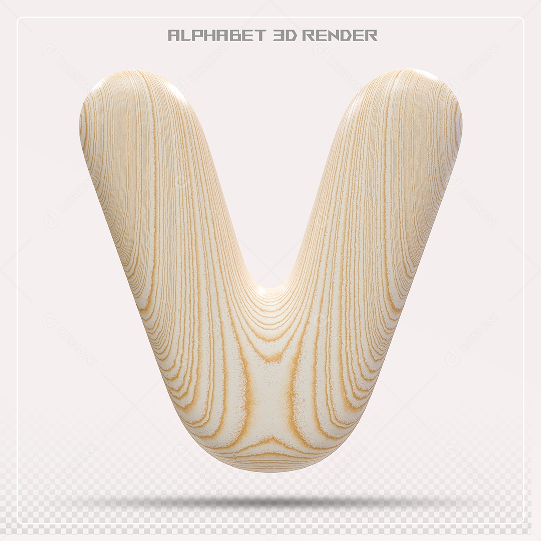 Elemento 3D Letra V Madeira para Composição PSD