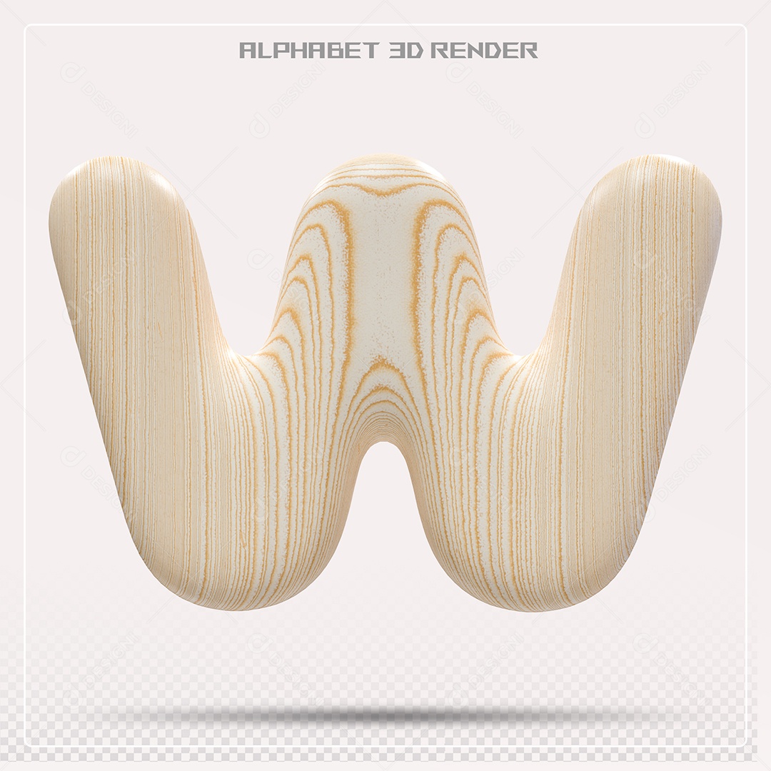 Elemento 3D Letra W Madeira para Composição PSD