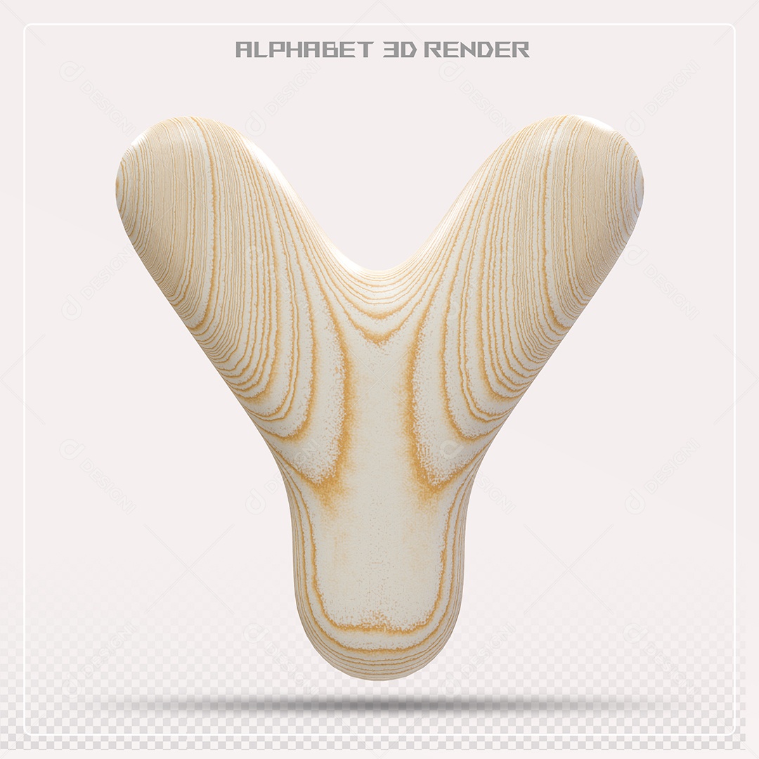 Elemento 3D Letra Y Madeira para Composição PSD