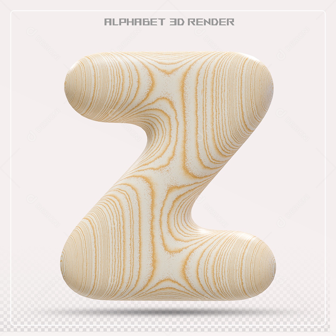 Elemento 3D Letra Z Madeira para Composição PSD