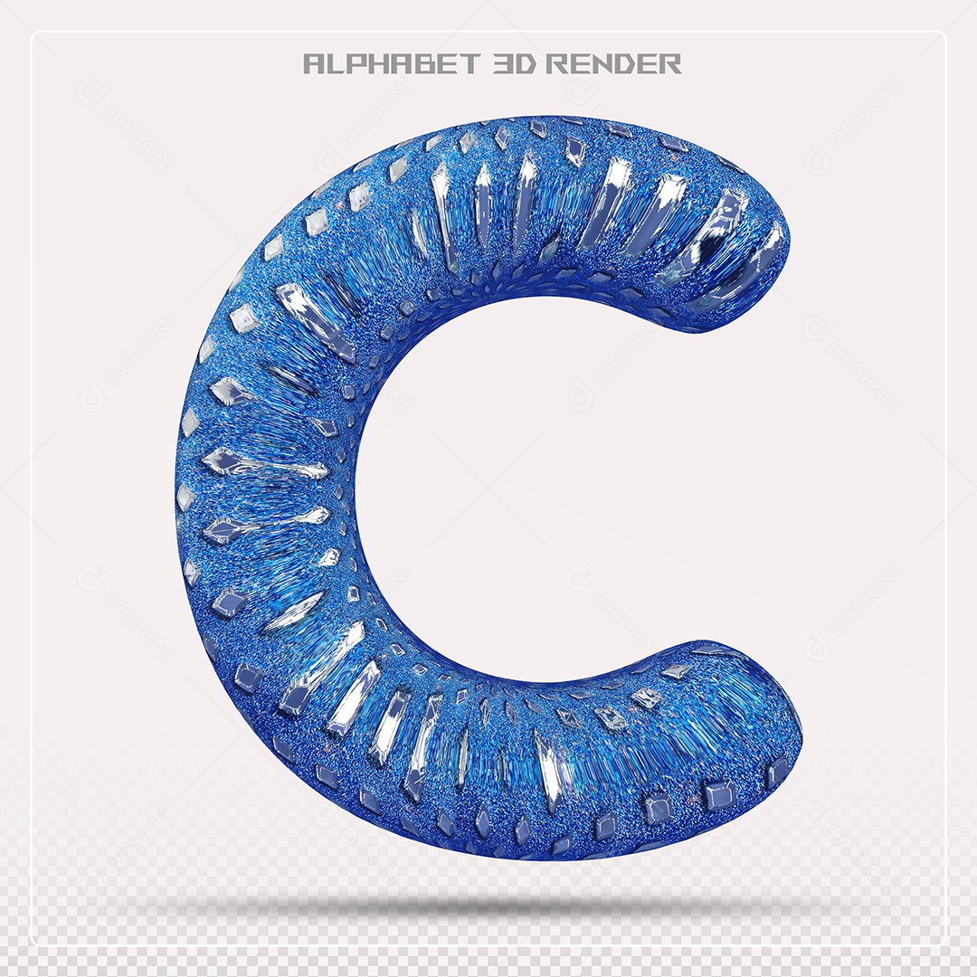 Elemento 3D Letra C AzuL para Composição PSD