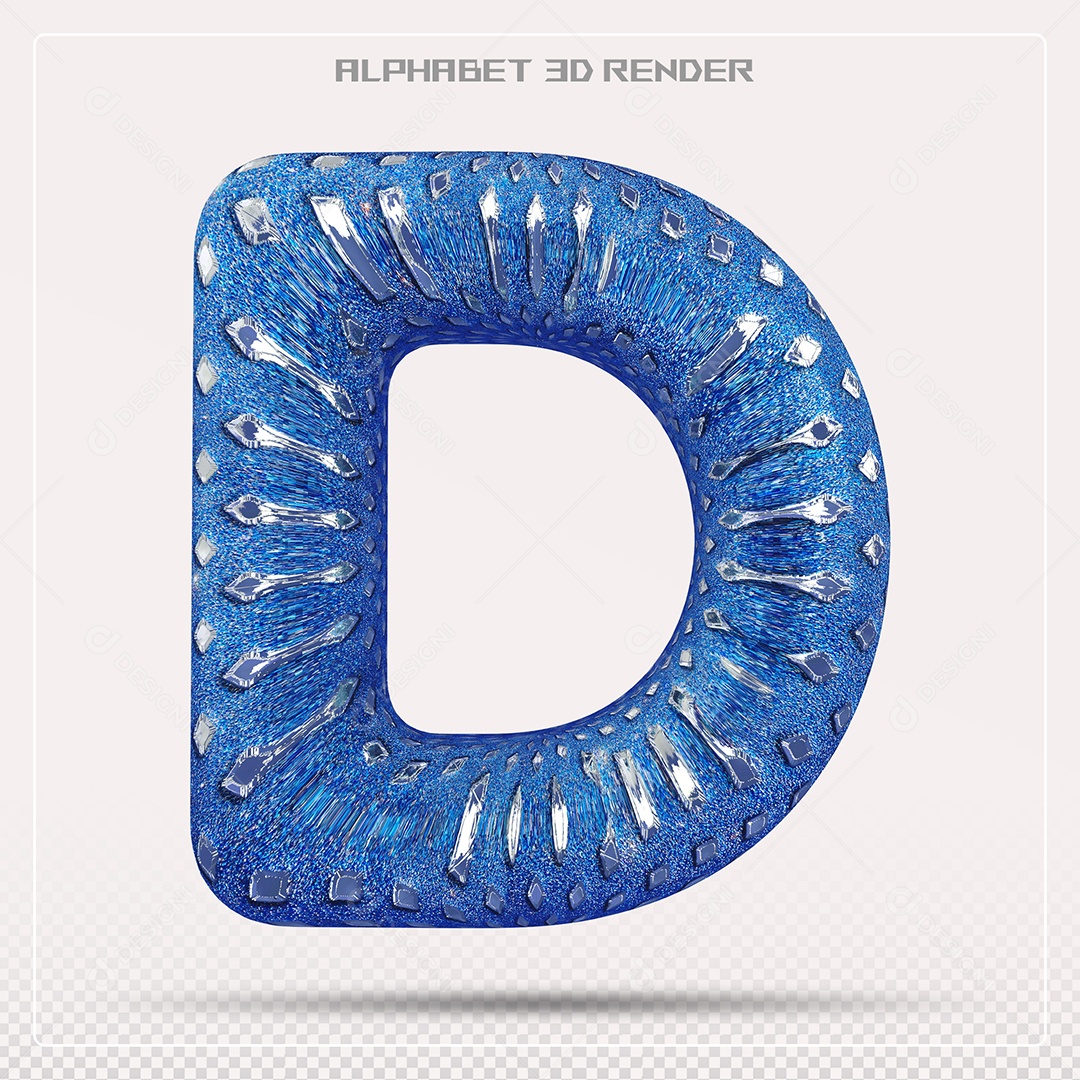 Elemento 3D Letra D AzuL para Composição PSD