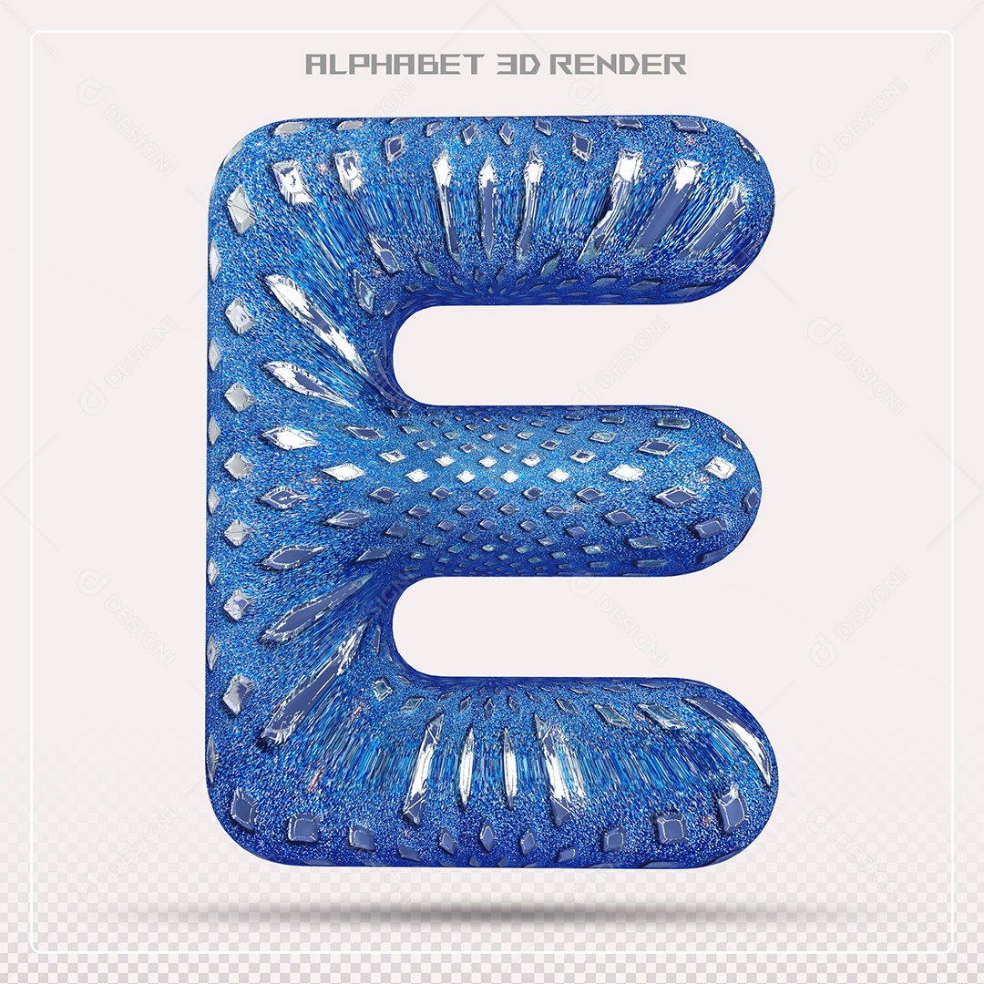 Elemento 3D Letra E AzuL para Composição PSD