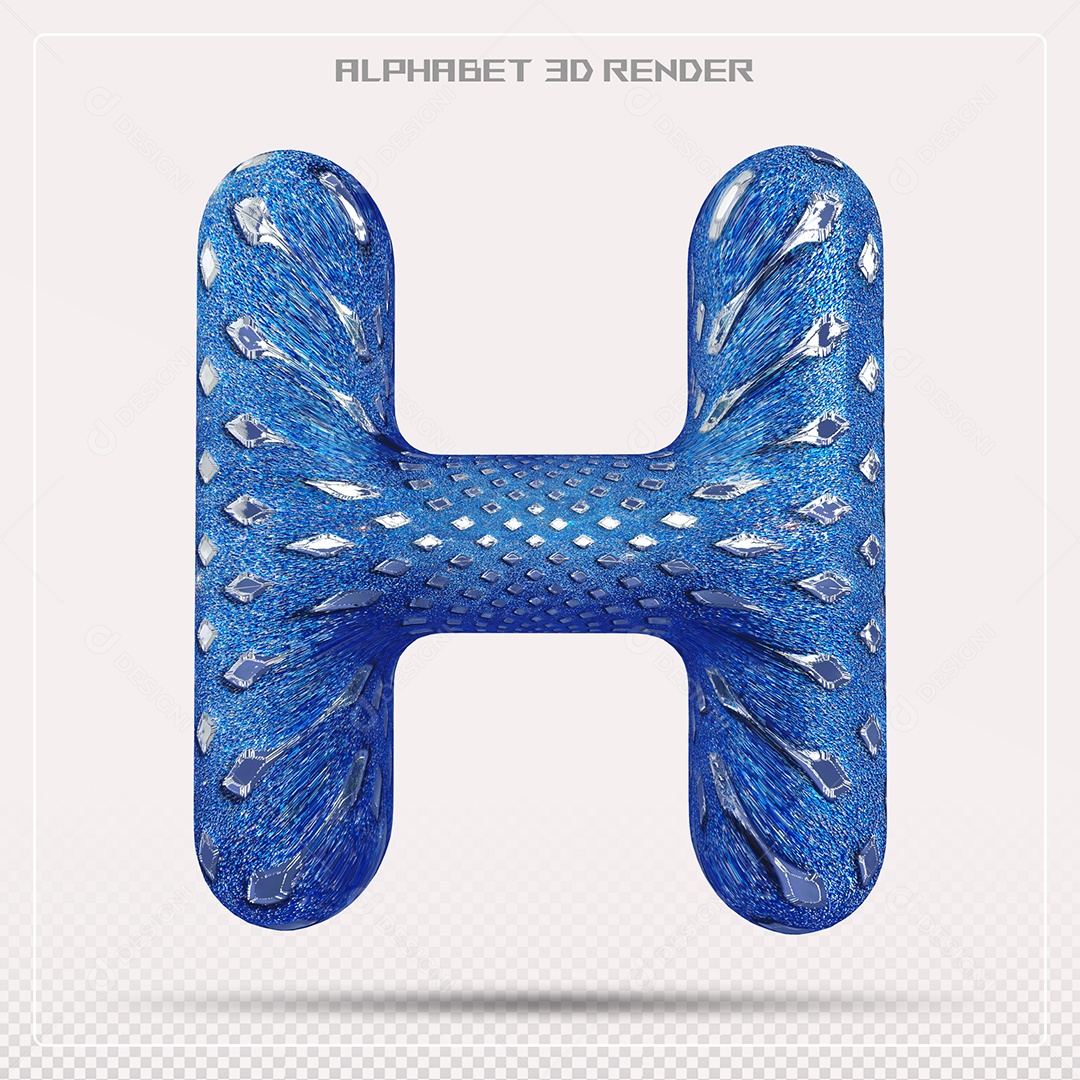 Elemento 3D Letra H AzuL para Composição PSD