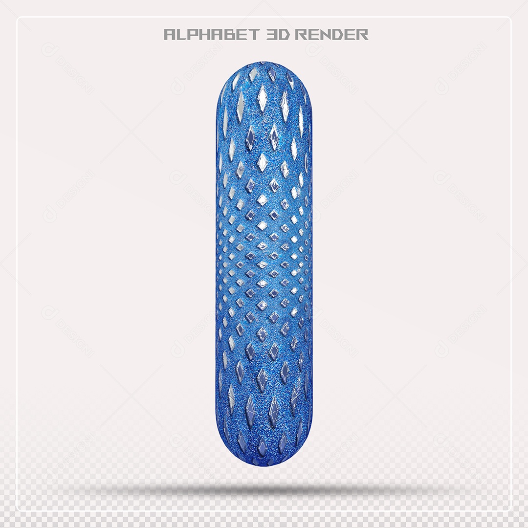 Elemento 3D Letra I AzuL para Composição PSD