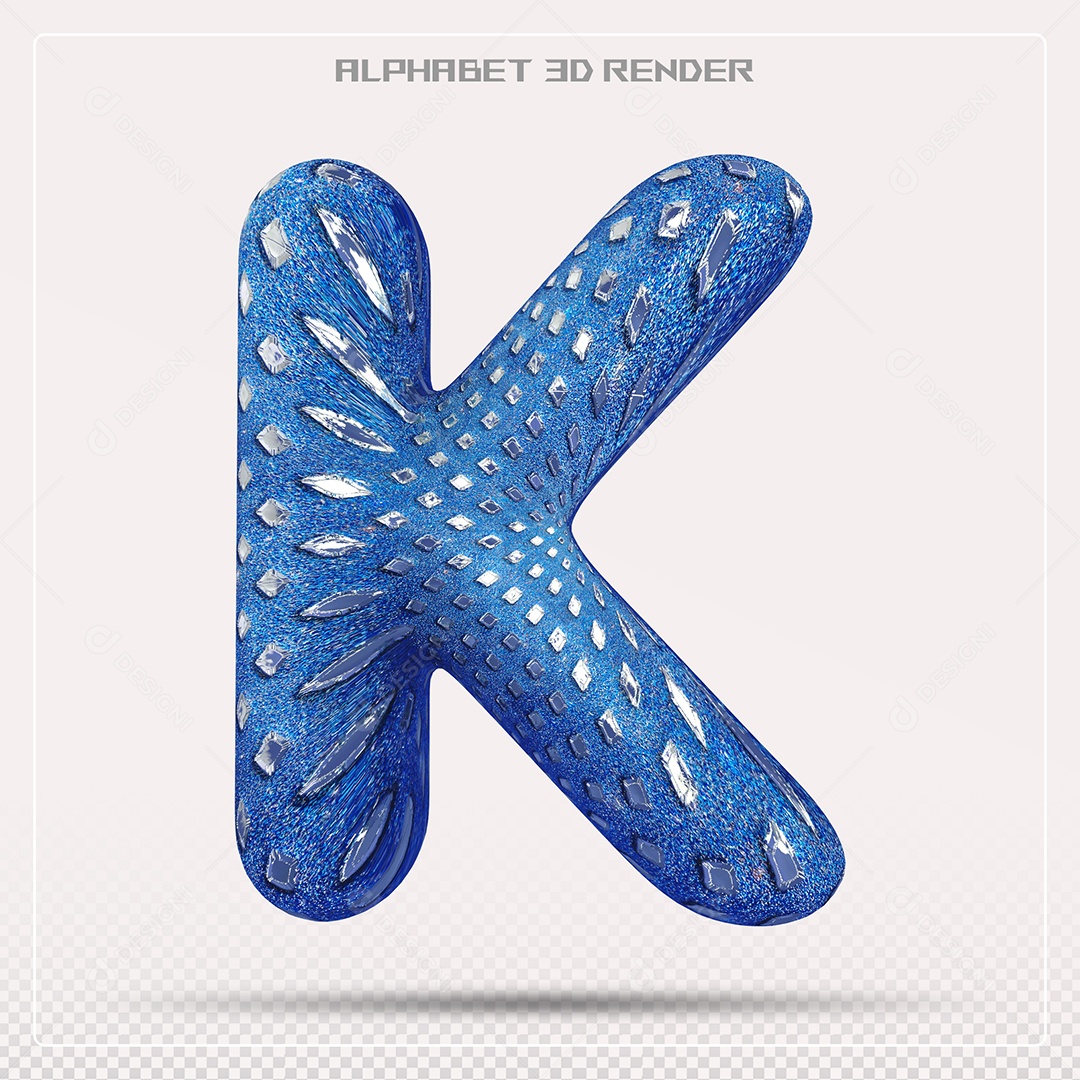 Elemento 3D Letra K AzuL para Composição PSD