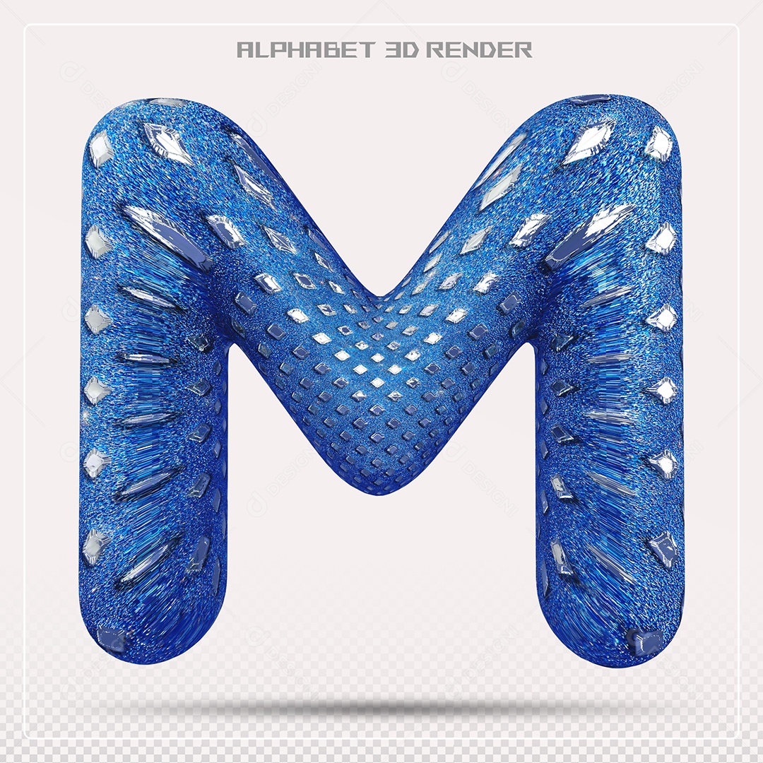 Elemento 3D Letra M AzuL para Composição PSD